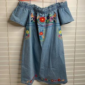 Super cute jean embroidered dress
